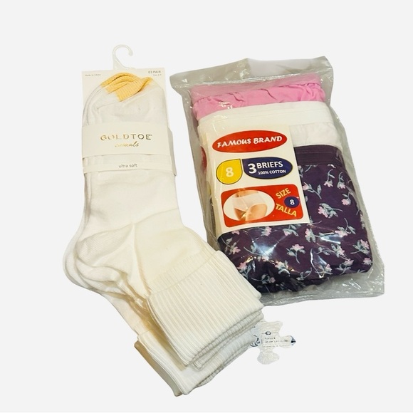 Gold Toe Other - Women’s Underwear & Socks Bundle Size 8 Cotton Briefs + White Crew Socks 3 Pair